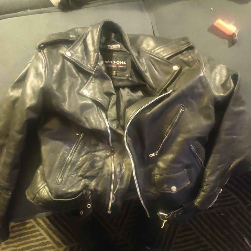 Men's Leather Biker Jacket Sz. L
